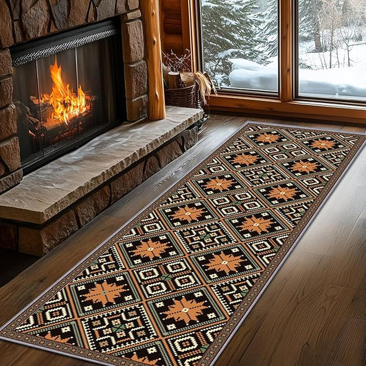 Brown Black Geometric Diamond Pattern Hallway Runner Rug - 2x7ft Soft Washable Rug, Corridor & Foyer High-Traffic Area Rugs, Durable Non-Slip Mat, Ethnic Southwestern Style Home Decor