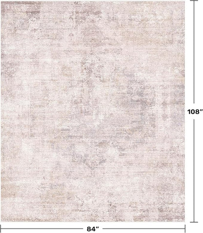 Washale Modern 7x9 Area Rugs for Bedroom, Pink and Grey Rug for Dinning Room Under Table,Living Room, Non Slip Low Pile Thin Floor Carpet