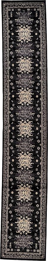 Unique Loom Taftan Collection Border Geometric Tribal Inspired Design Area Rug (2' 11 x 16' 5 Runner, Black/ Gray)