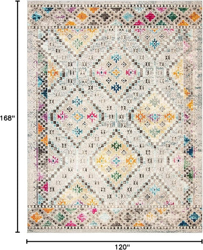 SAFAVIEH Madison Collection Area Rug - 10' x 14', Grey & Yellow, Boho Diamond Distressed Design, Non-Shedding & Easy Care, Ideal for High Traffic Areas in Living Room, Bedroom (MAD418F)