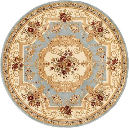Rugs.com Chateau Collection Rug – 7' Round Light Blue Medium Rug Perfect for Kitchens, Dining Rooms