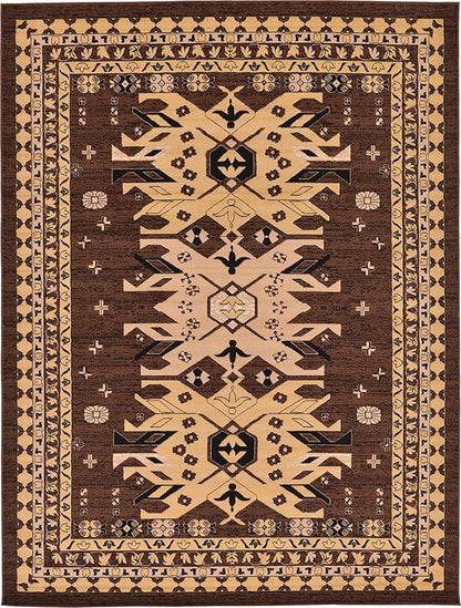 Unique Loom Taftan Collection Border Geometric Tribal Inspired Design Area Rug (9' 0 x 12' 0 Rectangular, Brown/ Tan)