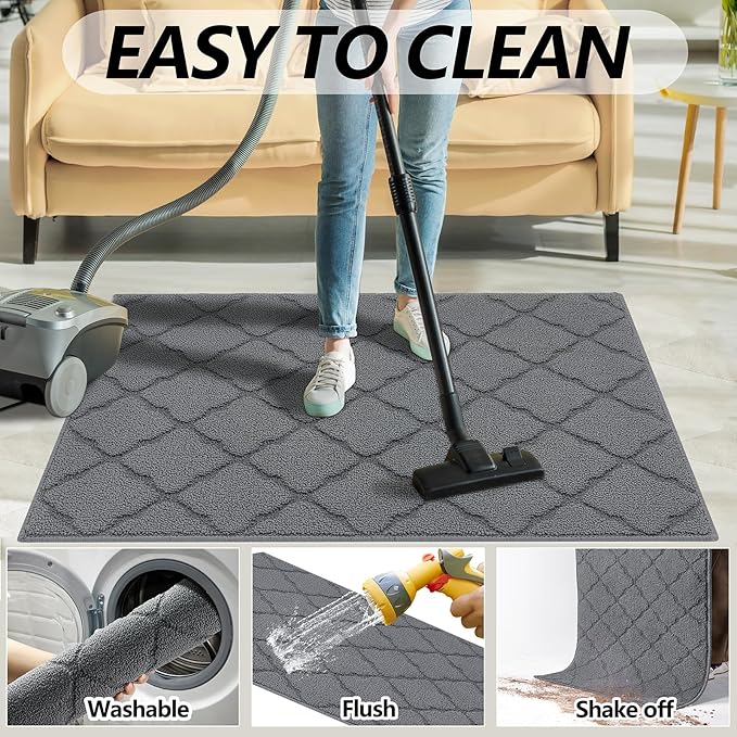 Timo Indoor Doormat, Front Door Mat 20"x32" Absorbent Rubber Backing Non Slip Door Mats, Machine Washable Resist Dirt Low Profile Rugs for Entryway, Front Door Rugs Indoor for Muddy Wet Shoes, Grey