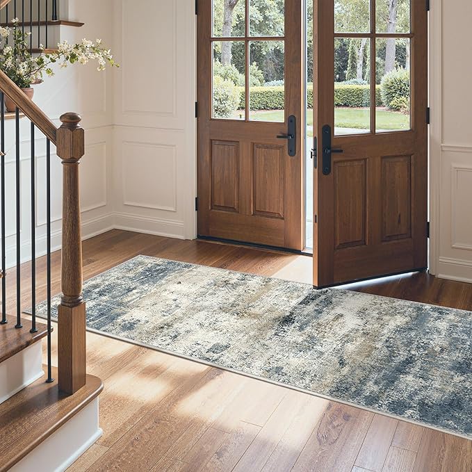 GENIMO Runner Rug Non Slip 2'6"x6', Washable Rug Runner for Hallways Kitchen, Abstract Modern Kitchen Rugs, Low Pile Lightweight Carpet Runners for Entryway, Bedroom, Laundry, Navy Blue