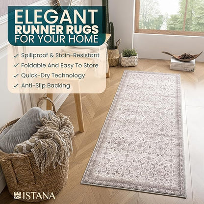 Istana Hallway Runner Rug 2.5x8 – Pale Rose Beige Entryway Rug -Silk's Soft Touch Runners for Hallways - Stylish Kitchen Runner Rug Non Slip