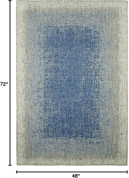 FH Home Outdoor Rug - Waterproof Easy to Clean Stain Resistant - Patio Indoor Outdoor Porch Deck Balcony Entryway - Ombre Modern - Dhruva - Blue - 4' x 6'