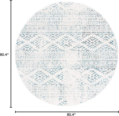 SAFAVIEH Tulum Collection Area Rug - 6'7" Round, Ivory & Turquoise, Moroccan Boho Tribal Design, Non-Shedding & Easy to Clean, Ideal for Living Room, Bedroom, Dining Space (TUL272E)