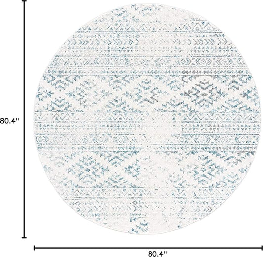 SAFAVIEH Tulum Collection Area Rug - 6'7" Round, Ivory & Turquoise, Moroccan Boho Tribal Design, Non-Shedding & Easy to Clean, Ideal for Living Room, Bedroom, Dining Space (TUL272E)