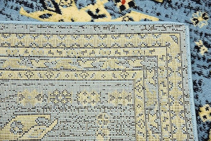 Unique Loom Taftan Collection Border Geometric Tribal Inspired Design Area Rug (3' 0 x 16' 5 Runner, Light Blue/ Gold)