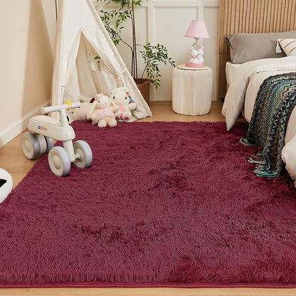 Andency 6x9 Area Rugs Burgundy,Large Shag Fluffy Soft Shaggy Rugs for Living Room Bedroom, Non-Slip Thick Plush Carpet for Kids Girls and Boys, Dorm Nursery Home Decor Aesthetic