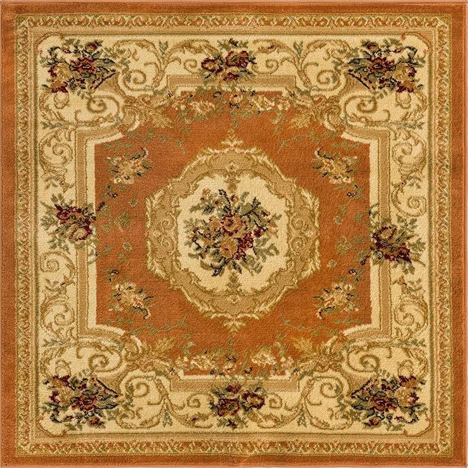 Rugs.com Chateau Collection Rug – 4 Ft Square Brick Red Medium Rug Perfect for Living Rooms, Kitchens, Entryways