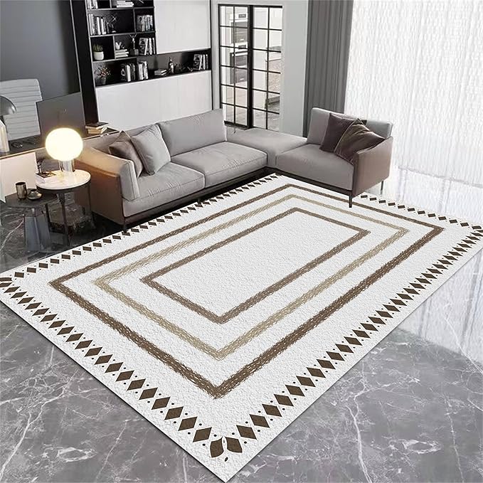 Moroccan Farmhouse Area Rugs 4x5ft, Neutral Geometric Pattern in Off-White Rug, Low Pile Machine Washable & Non-Slip Soft Carpet for Living Room, Bedroom & Dining Room