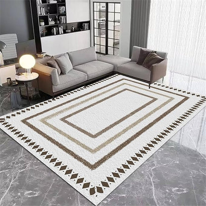 Moroccan Farmhouse Area Rugs 5x6ft, Neutral Geometric Pattern in Off-White Rug, Low Pile Machine Washable & Non-Slip Soft Carpet for Living Room, Bedroom & Dining Room