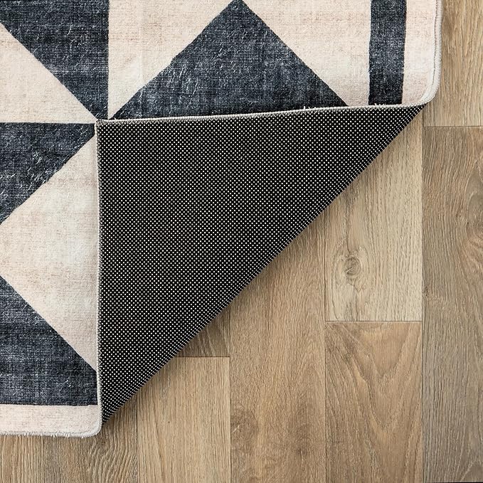 Rugshop Geometric Diamond Washable Non Slip Area Rug 2' x 3' Cream