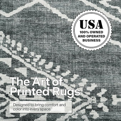ReaLife Rugs Machine Washable Area Rug - Living Room Bedroom Bathroom Kitchen Entryway Office - Padded Low Pile Stain Resistant Premium - Moroccan Diamond Tribal - Jax - Gray 5' x 7'