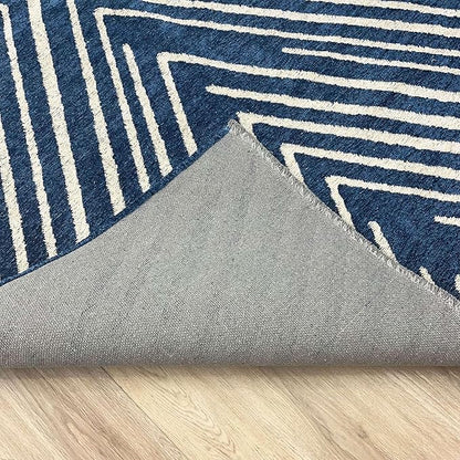 Alfa Rich 4x6 Geometric Navy Blue Off White Washable Area Rugs for Living Room Bedroom Cotton Rug