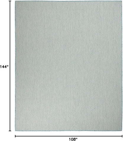 Nourison Home Courtyard Ivory Aqua 9' x 12' Area Rug - Easy Clean, Non Shedding, Bed Room, Living Room, Dining Room, Kitchen (9' x 12')