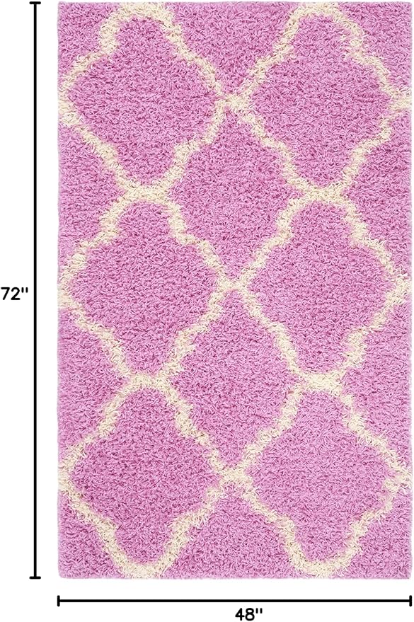 SAFAVIEH Dallas Shag Collection Accent Rug - 4' x 6', Pink & Ivory, Trellis Design, Non-Shedding & Easy Care, 1.5-inch Thick Ideal for High Traffic Areas in Entryway, Living Room, Bedroom (SGD257I)