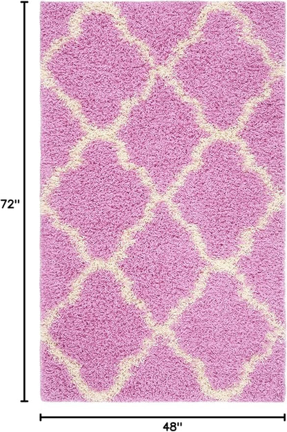 SAFAVIEH Dallas Shag Collection Accent Rug - 4' x 6', Pink & Ivory, Trellis Design, Non-Shedding & Easy Care, 1.5-inch Thick Ideal for High Traffic Areas in Entryway, Living Room, Bedroom (SGD257I)