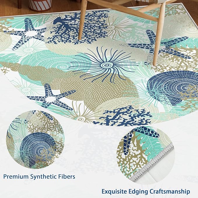 Tritard Coastal Runner Rug 2x6 Nautical Kitchen Hallway Rugs Beach Themed Non-Slip Indoor Floor Mat Machine Washable Rugs Carpet for Bathroom Living Room Bedroom Laundry Room Entryway, Navy