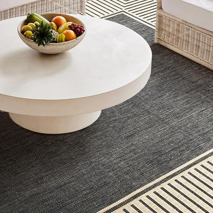 Nuloom Asha Dark Grey/Ivory, 2' x 8', Casual, Striped Border, Soft and Cozy, High Traffic, Stain Resistant, Easy Clean, Durable Runner for Indoor/Outdoor Patio, Deck, Porch, Garden, Courtyard
