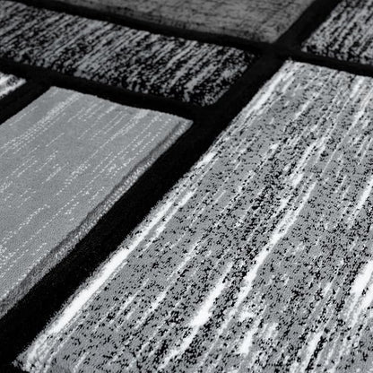 Area Rug Modern 2x7 Grey Black Squares Geometry Soft Hand Carved Contemporary Floor Carpet Fluffy Texture for Indoor Living Dining Room and Bedroom Area