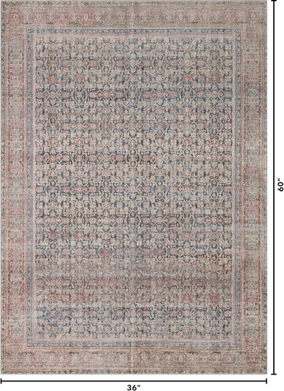 Kuden 3x5 Small Rug, Machine Washable, Non-Slip Backing, Vintage Style, Soft, Low Pile, Area Rugs for Entryway Kitchen Indoor Entrance