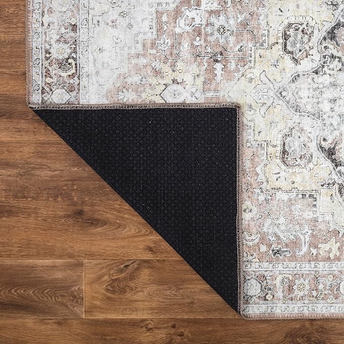 Bloom Rugs Washable Non-Slip 4' x 6' Rug - Blush/Beige Traditional Medallion Area Rug for Living Room, Bedroom, Dining Room, and Kitchen - Exact Size: 4' x 6'