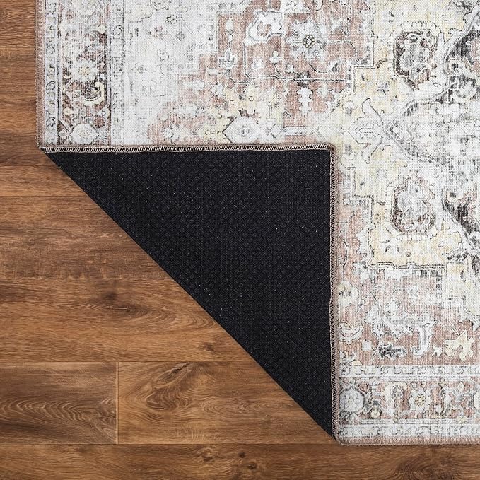 Bloom Rugs Washable Non-Slip 9' x 12' Rug - Blush/Beige Traditional Medallion Area Rug for Living Room, Bedroom, Dining Room, and Kitchen - Exact Size: 9' x 12'