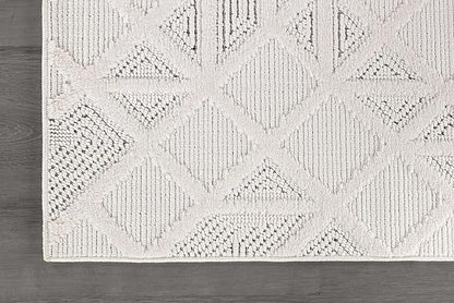 Modern Micro Loop Indoor Runner Rugs for Living Room Bedroom Kitchen Geometric Square White 2x7 Luxury Durable Low and High Pile Non-Shedding Stain Resistant Soft Area Carpet 2 x 7