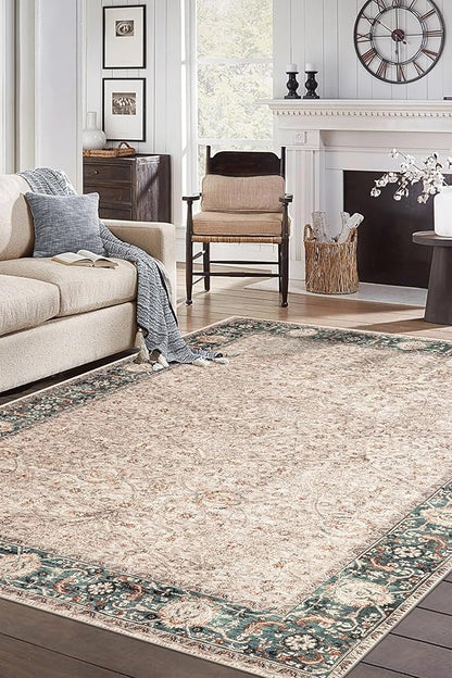 Keen Home Design 6x9 Rug - Machine Washable Area Rug with Non-Slip Backing, Ideal for Living Room, Dining Room, Bedroom - Vintage, Easy Clean, Durable, Low Pile - (6' x 9')