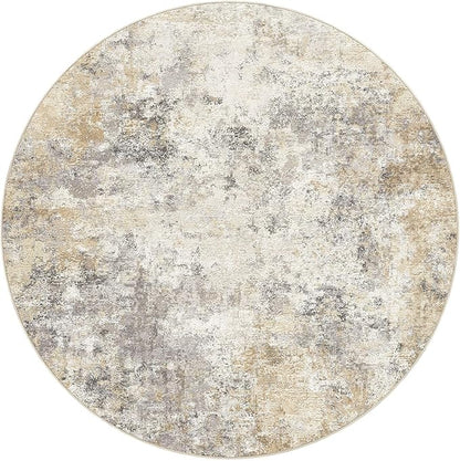 10ft Round Area Rug Living Room Rugs - 10x10 Washable Large Neutral Modern Abstract Soft Thin Rug Indoor Floor No Slip Rug Carpet for Bedroom Under Dining Table Home Office Decor - Golden Grey
