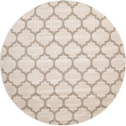 Rugs.com Lattice Collection Rug – 8 Ft Round Beige Medium Rug Perfect for Kitchens, Dining Rooms