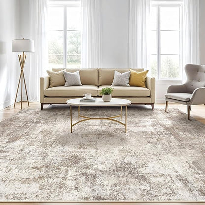 6x9 Area Rugs Living Room: Washable Large Abstract Soft Rug Stain Resistant Indoor Floor Non-Slip Accent Carpet for Women Modern Home Enthusiasts Aged 25-45 - Bedroom Nursery Playroom- Beige Brown