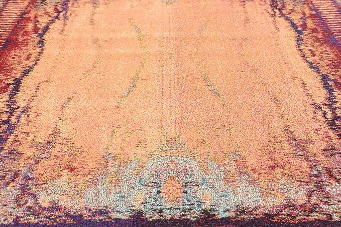 Unique Loom Estrella Collection Rustic, Distressed, Modern, Abstract Area Rug (9' 0 x 12' 0 Rectangular, Orange/Black)