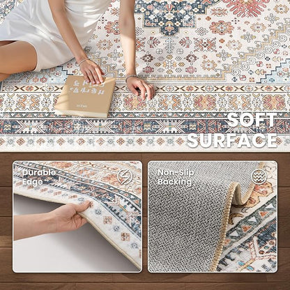 zesthome 10x14 Area Rugs for Living Room,Non-Slip Backing Washable Rugs,Vintage Large Area Rug，Stain Resistant Home Decor Rug (Multi,10'x14')