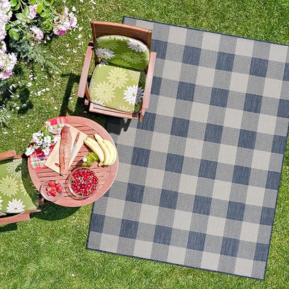 CAMILSON Outdoor Rug - Modern Area Rugs for Indoor and Outdoor Patios, Kitchen and Hallway mats - Easy Cleaning Non Shedding Washable Outside Carpet (6x9, Buffalo - Blue/White)