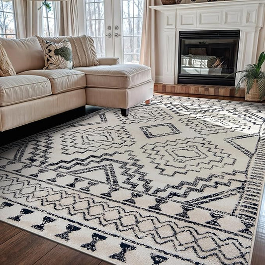 Rugshop Cream and Black Southwestern Tribal Area Rug – Boho Geometric Diamond Pattern Carpet for Living Room, Bedroom, or Entryway – Soft Modern Rustic Floor Décor 5' x 7' Cream