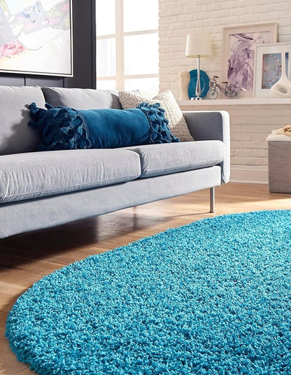 Unique Loom Solid Shag Collection Area Rug (3' 3" x 5' 3" Oval, Turquoise)
