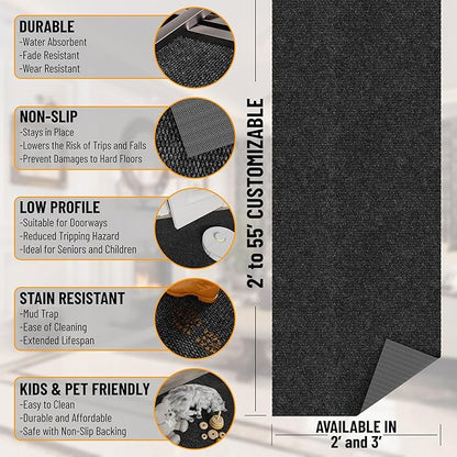 Ottomanson Commercial Scrape Rib Entry Mat – Heavy Duty Ribbed Floor Mat for High Traffic – Non Slip Rubber Back, Waterproof – Indoor Outdoor Use for Offices, Schools, Lobbies, 2'7" x 13', Black