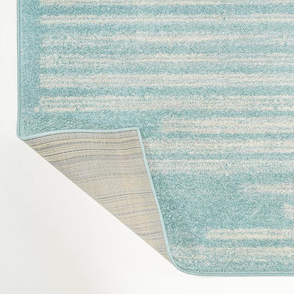JONATHAN Y Khalil Modern Berber Stripe Turquoise/Cream Indoor Area Rug, 3x5, Contemporary, Bohemian, Easy-Cleaning for Living Room, Bedroom, Kitchen, Pet Friendly, Non-Shedding (MOH207D-3)
