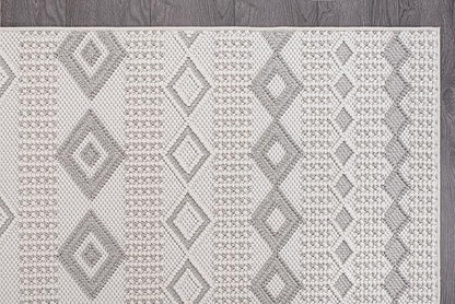 CAMILSON Micro Loop Rug 5x7 Modern Luxury Geometric Moroccan Diamond Area Rugs Soft High and Low Pile Stain Resistant Easy-Cleaning Non-Shedding for Living Room Office Indoor Carpet (5 x 7 White-Gray)