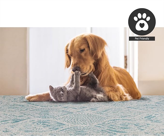 FH Home Flat Woven Outdoor Rug - Waterproof, Easy to Clean, Stain Resistant - Premium Polypropylene Yarn - Distressed Farmhouse - Patio, Deck, Porch, Balcony - Granada - Aqua - 3ft 11in x 5ft 6in