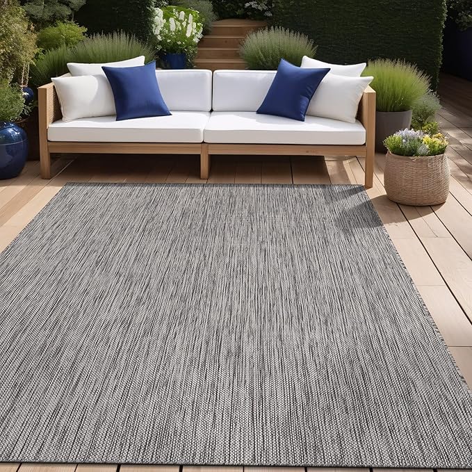 Beverly Rug Indoor Outdoor Rug 10x14, Washable Outside Carpet for Patio, Deck, Porch, Solid Modern Area Rug, Water Resistant, Silver Gray
