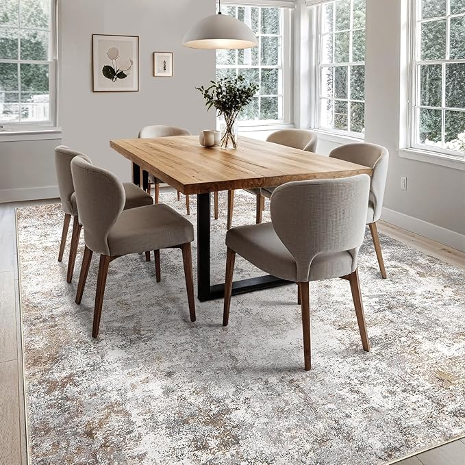 5x8 Area Rug Living Room Rugs - Washable Neutral Modern Abstract Soft Thin Large Rug Indoor Floor No Slip Rug Carpet for Bedroom Under Dining Table Home Office Decor - Brown Grey