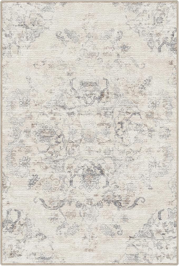 LUMI 8x10 Washable Area Rug for Living Room, Ultra Soft Vintage Rugs with TPE Non Slip Backing, Stain Resistant, Low Profile Carpet High Traffic for Bedroom, Dining Room