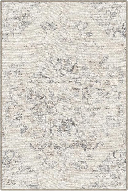 LUMI 8x10 Washable Area Rug for Living Room, Ultra Soft Vintage Rugs with TPE Non Slip Backing, Stain Resistant, Low Profile Carpet High Traffic for Bedroom, Dining Room