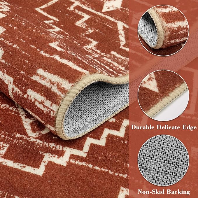 Wonnitar Moroccan 5x7 Area Rugs, Large Soft Rug for Dining Room, Washable Bohemian Tribal Living Room Bedroom Rug, Geometric Non-Shedding Indoor Carpet for Closet Nursery Entry (Brown,5'x7')