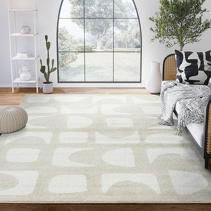 Abani Nuevo Collection Area Rug - Modern Geometric Beige/Cream Design - 4'x6' - Easy to Clean - Durable for Kids and Pets - Non-Shedding - Medium Pile - Soft Feel - for Living Room, Bedroom & Office