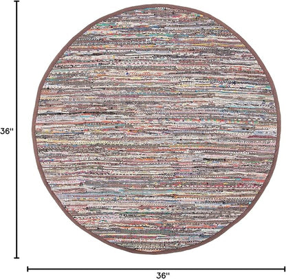 SAFAVIEH Rag Rug, Collection Area Rug - 3' Round, Rust & Multi, Handmade Boho Stripe Cotton, Ideal for High Traffic Areas in Living Room, Bedroom (RAR121E)